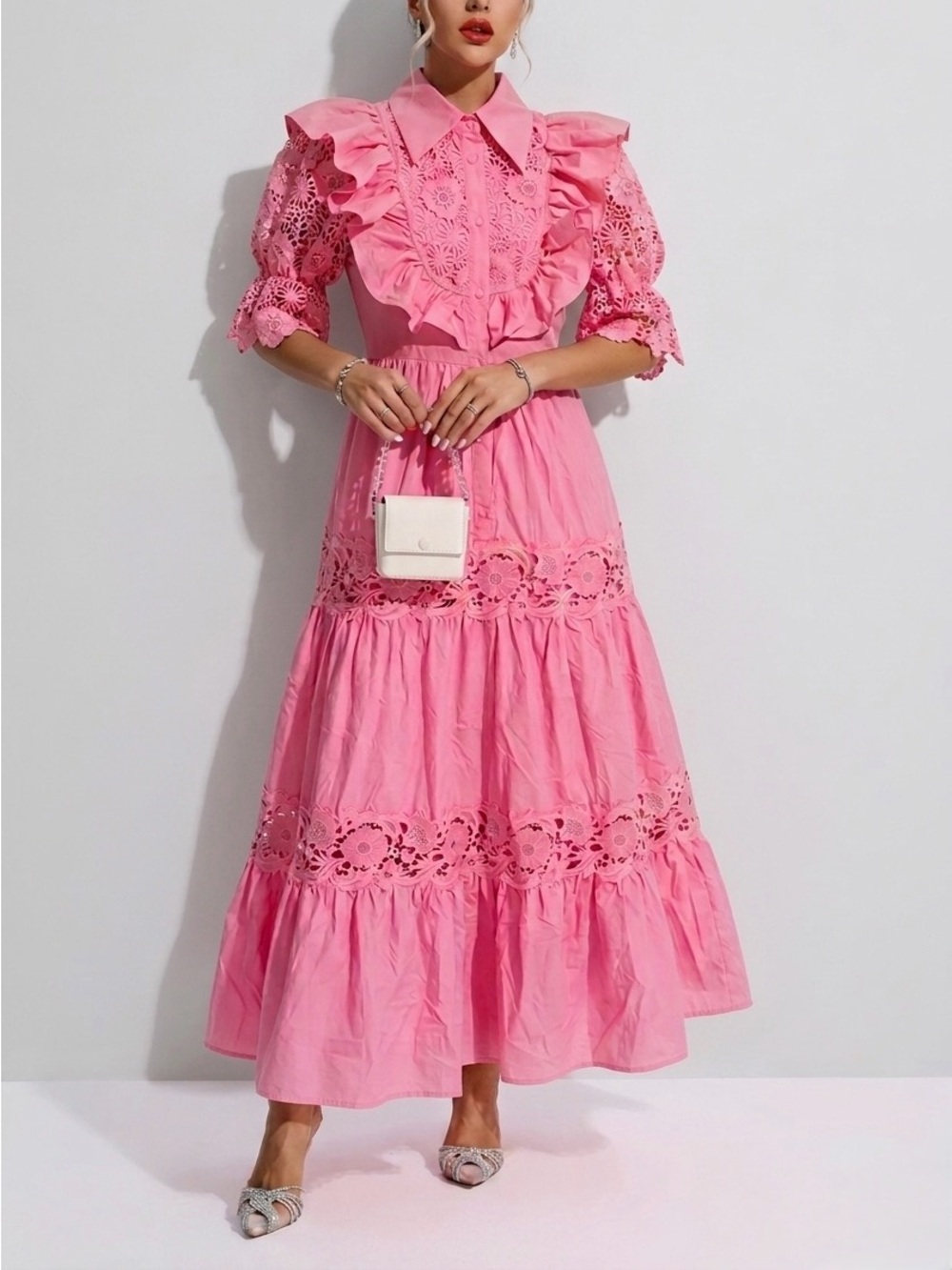 Crochet and Ruffle Maxi Dress